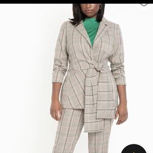 Eloquii @ Nordstrom Plaid Belted Blazer & Matching Pants - Beige Plaid Size 16